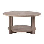 Rustic Round Coffee Table with Storage Shelf