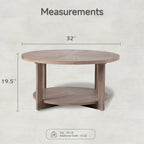 Rustic Round Coffee Table with Storage Shelf