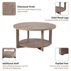 Rustic Round Coffee Table with Storage Shelf