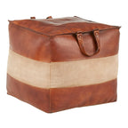 Industrial Pouf Ottoman in Leather and Canvas
