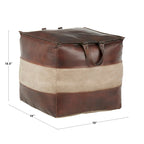 Industrial Pouf Ottoman in Leather and Canvas