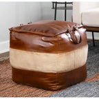 Industrial Pouf Ottoman in Leather and Canvas