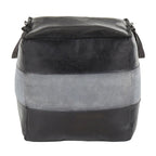 Industrial Pouf Ottoman in Leather and Canvas