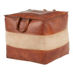 Industrial Pouf Ottoman in Leather and Canvas