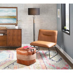 Industrial Pouf Ottoman in Leather and Canvas