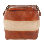 Industrial Pouf Ottoman in Leather and Canvas