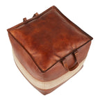 Industrial Pouf Ottoman in Leather and Canvas