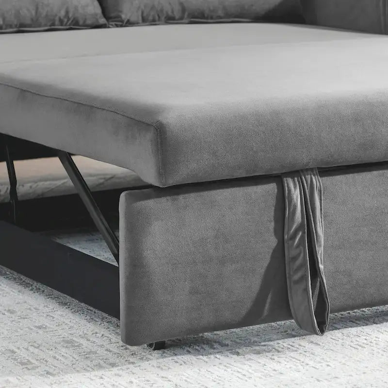 Modern Convertible Velvet Loveseat Sofa Sleeper Sofa Bed with 2 Pillows