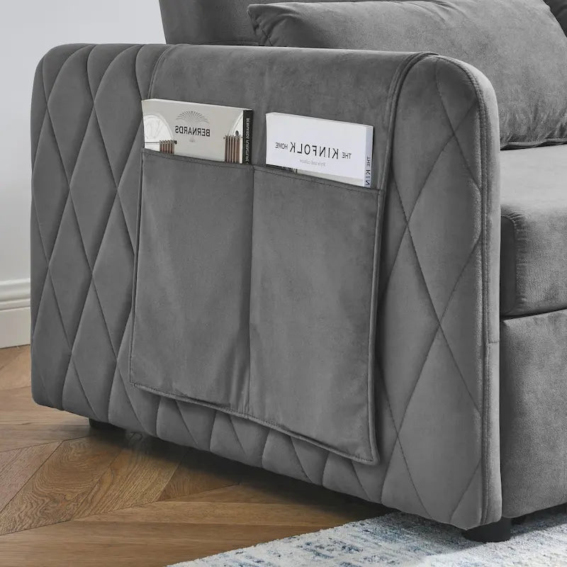 Modern Convertible Velvet Loveseat Sofa Sleeper Sofa Bed with 2 Pillows