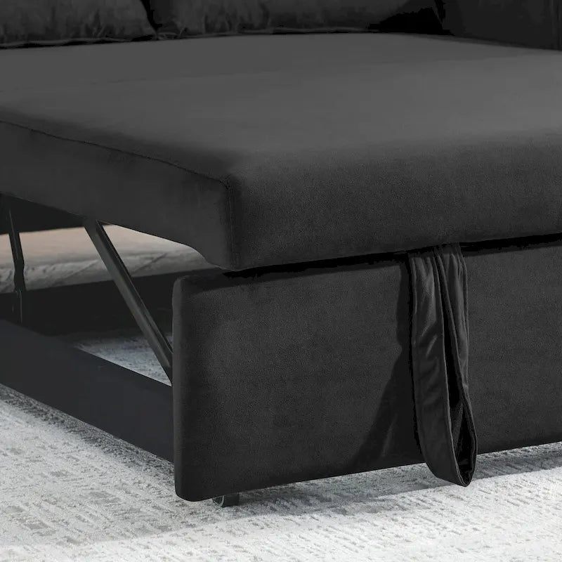 Modern Convertible Velvet Loveseat Sofa Sleeper Sofa Bed with 2 Pillows