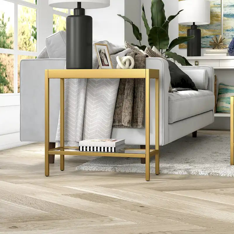 Bronze Rectangular Glass Side Table 24 Inch