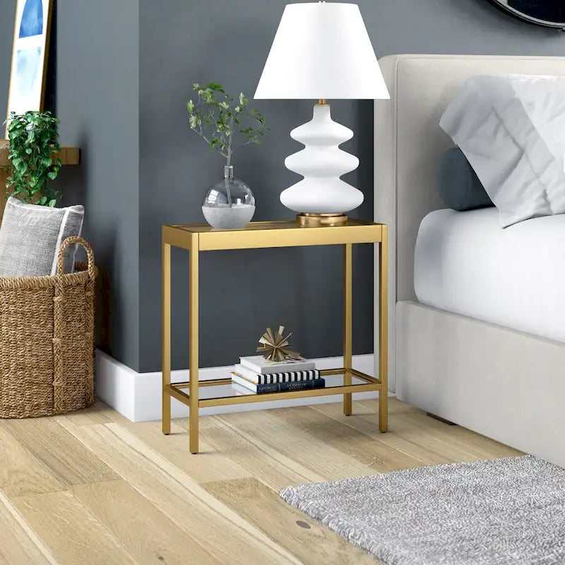 Bronze Rectangular Glass Side Table 24 Inch