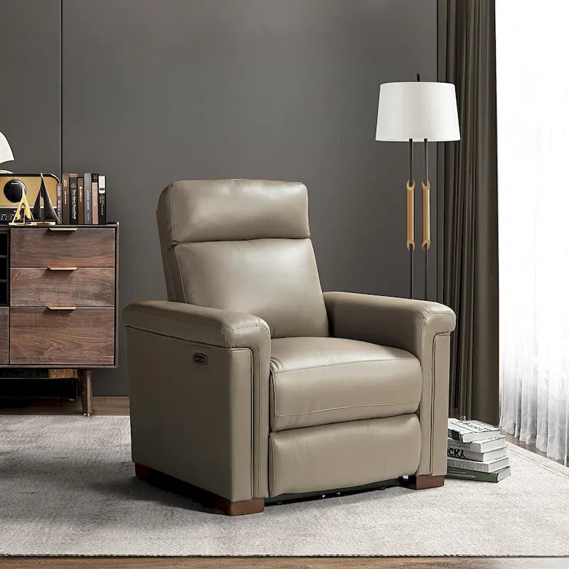 Brown Leather Power Recliner with USB Port - Single Seat