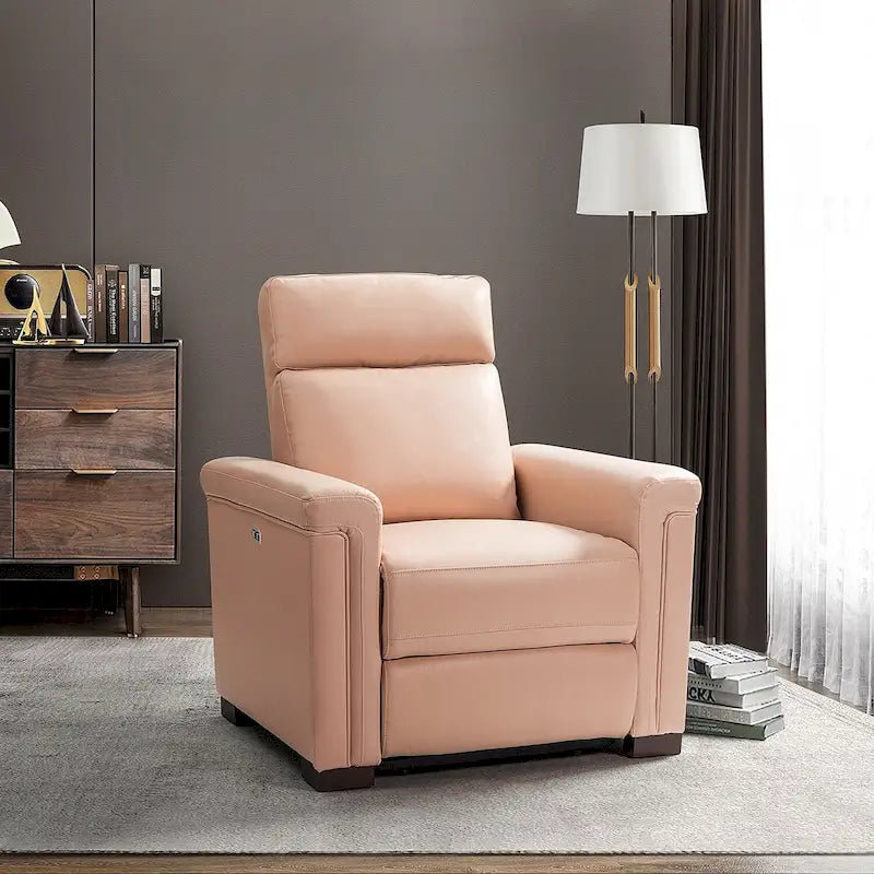 Brown Leather Power Recliner with USB Port - Single Seat