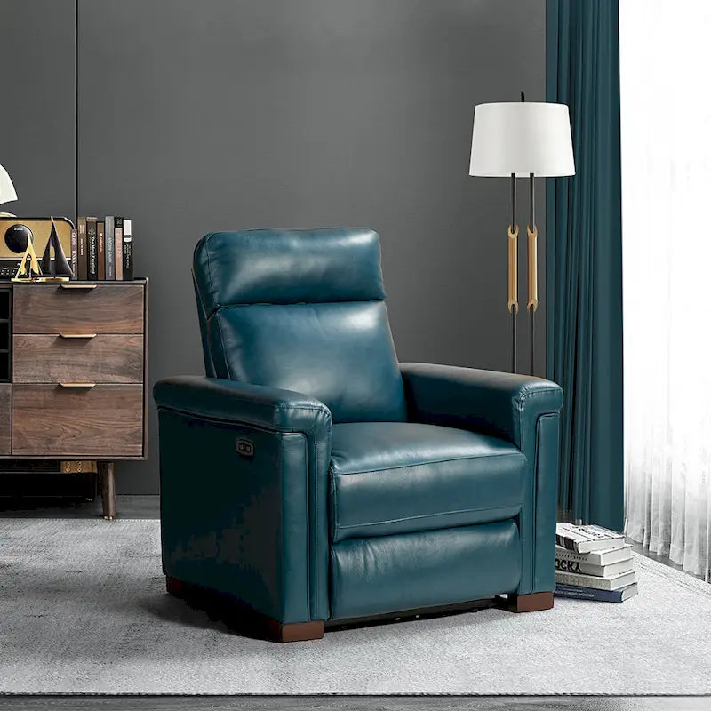 Alicia 34.65  Wide Contemporary Classic Genuine Leather Power Recliner With USB Port