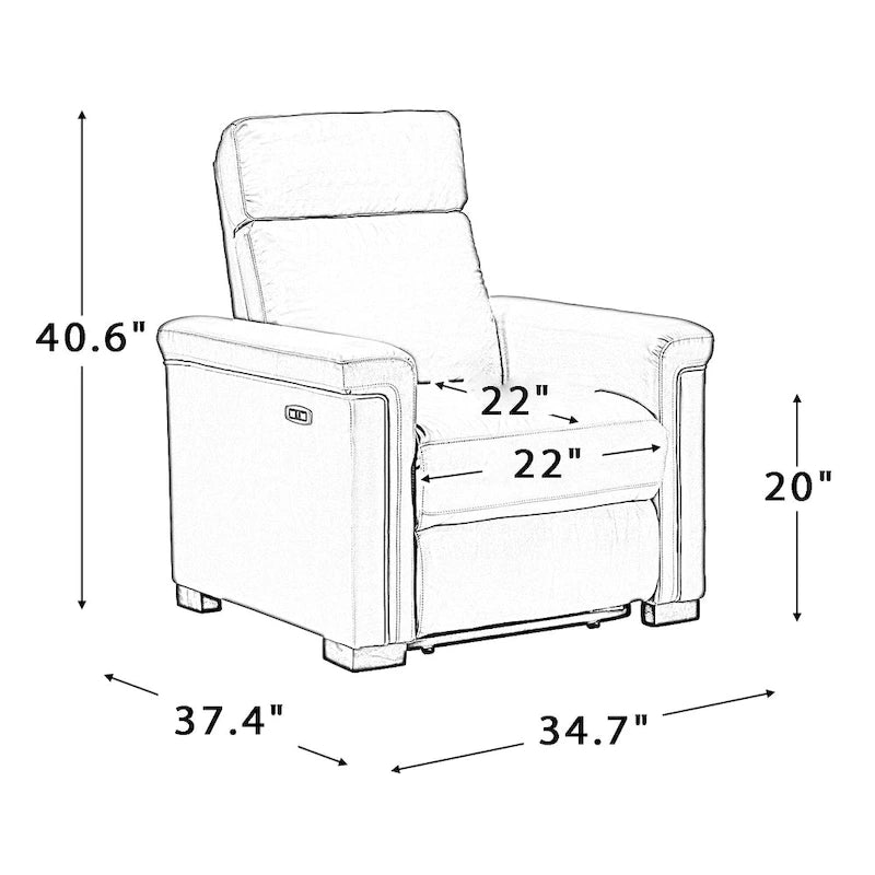 Brown Leather Power Recliner with USB Port - Single Seat