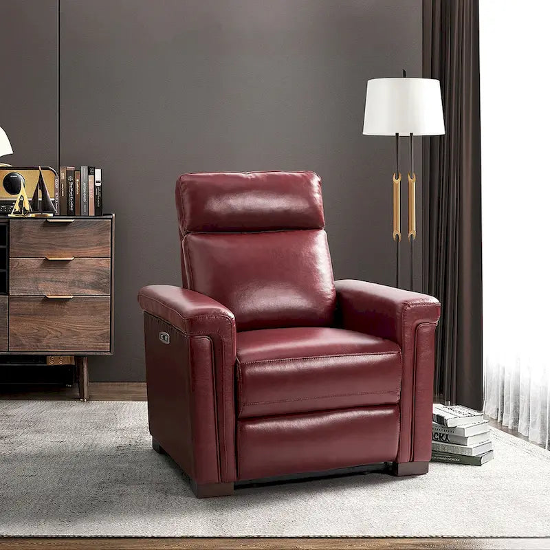 Brown Leather Power Recliner with USB Port - Single Seat