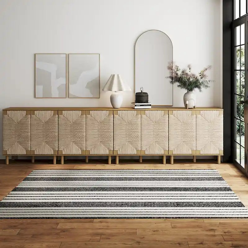 Light Brown Wood Accent Cabinet with Seagrass Doors