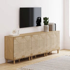 Light Brown Wood Accent Cabinet with Seagrass Doors