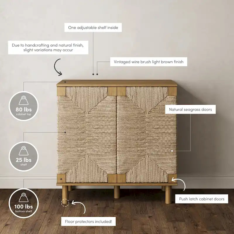 Light Brown Wood Accent Cabinet with Seagrass Doors
