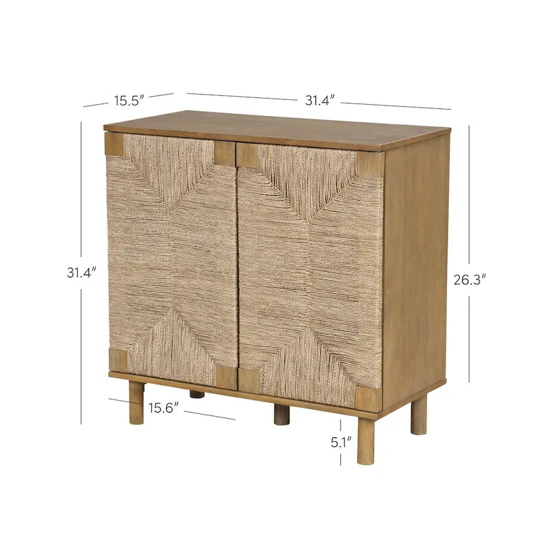 Light Brown Wood Accent Cabinet with Seagrass Doors