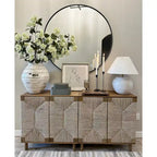 Light Brown Wood Accent Cabinet with Seagrass Doors