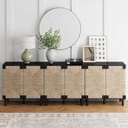 Light Brown Wood Accent Cabinet with Seagrass Doors