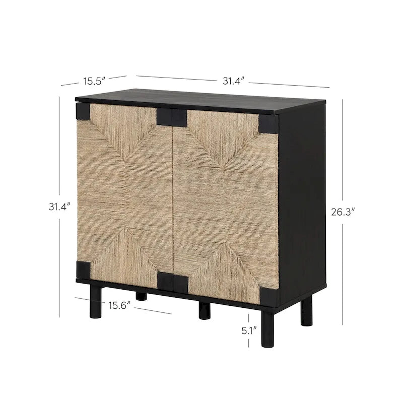 Light Brown Wood Accent Cabinet with Seagrass Doors