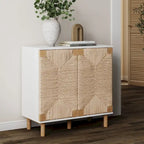 Light Brown Wood Accent Cabinet with Seagrass Doors