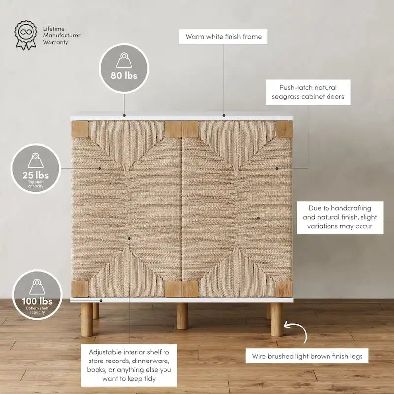 Light Brown Wood Accent Cabinet with Seagrass Doors