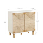 Light Brown Wood Accent Cabinet with Seagrass Doors