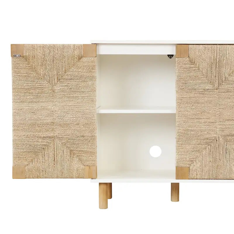 Light Brown Wood Accent Cabinet with Seagrass Doors
