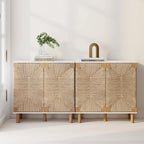 Light Brown Wood Accent Cabinet with Seagrass Doors