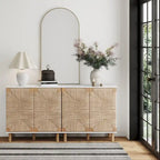 Light Brown Wood Accent Cabinet with Seagrass Doors