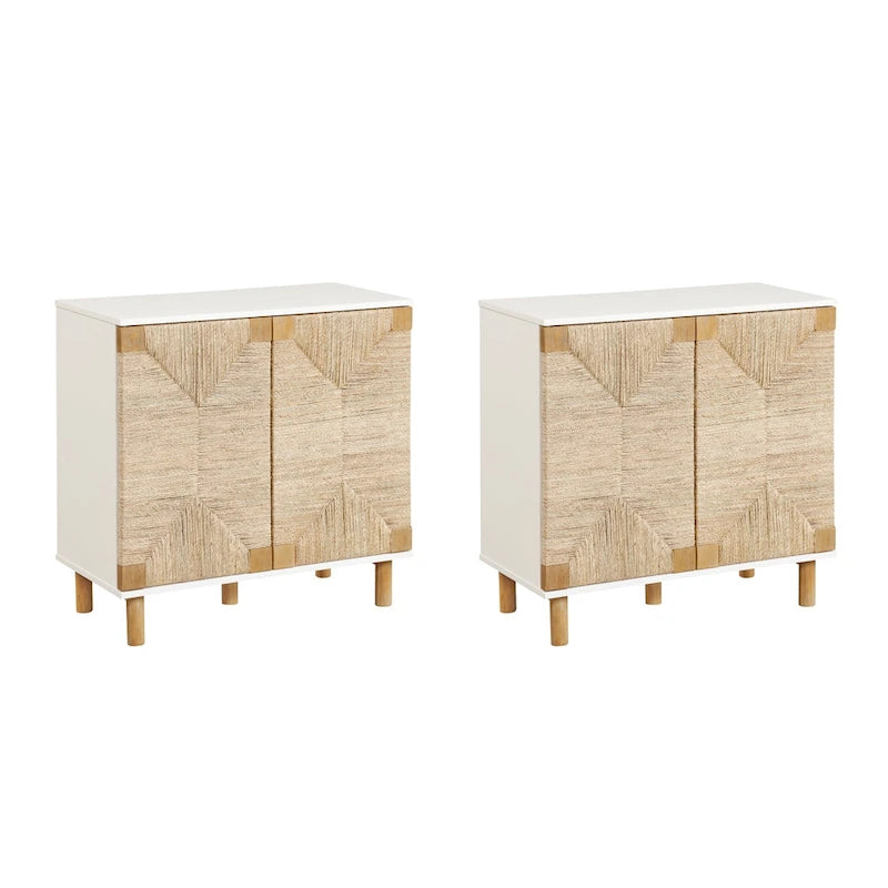 Light Brown Wood Accent Cabinet with Seagrass Doors