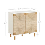 Light Brown Wood Accent Cabinet with Seagrass Doors