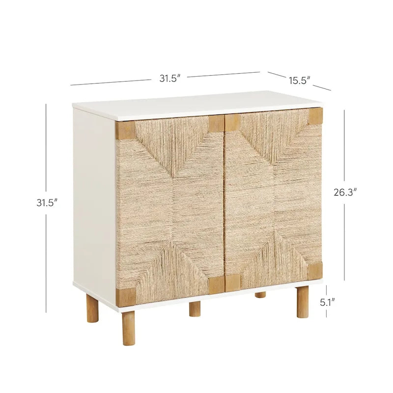 Light Brown Wood Accent Cabinet with Seagrass Doors