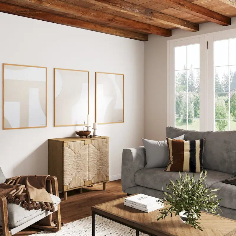 Light Brown Wood Accent Cabinet with Seagrass Doors