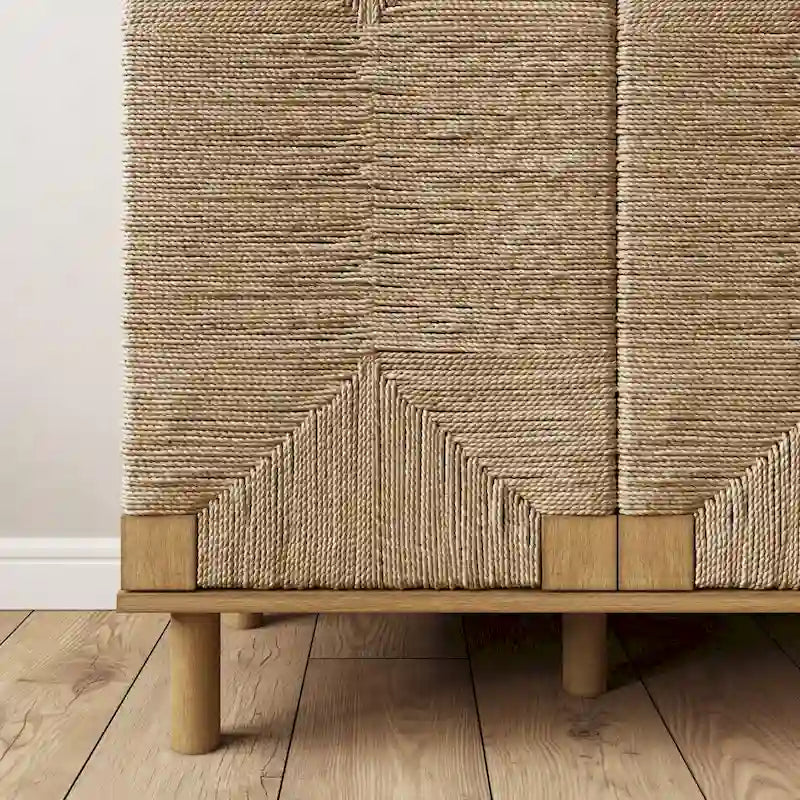 Light Brown Wood Accent Cabinet with Seagrass Doors
