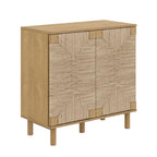 Light Brown Wood Accent Cabinet with Seagrass Doors