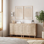 Light Brown Wood Accent Cabinet with Seagrass Doors