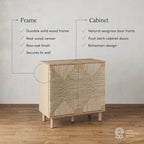 Light Brown Wood Accent Cabinet with Seagrass Doors