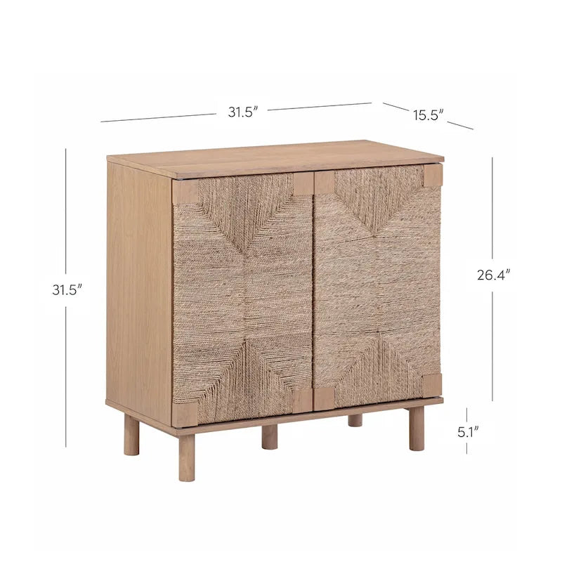 Light Brown Wood Accent Cabinet with Seagrass Doors
