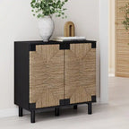 Light Brown Wood Accent Cabinet with Seagrass Doors