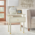 Mid-Century One Drawer Side Table - Antique White/Blush Pink/Walnut