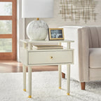 Mid-Century One Drawer Side Table - Antique White/Blush Pink/Walnut