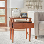 Mid-Century One Drawer Side Table - Antique White/Blush Pink/Walnut
