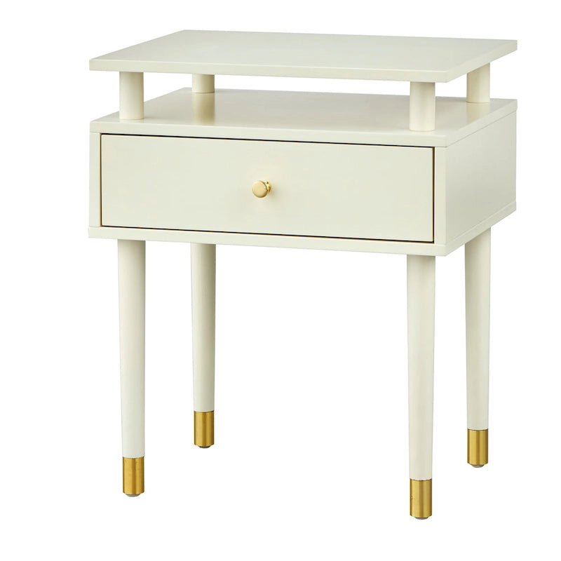 Mid-Century One Drawer Side Table - Antique White/Blush Pink/Walnut