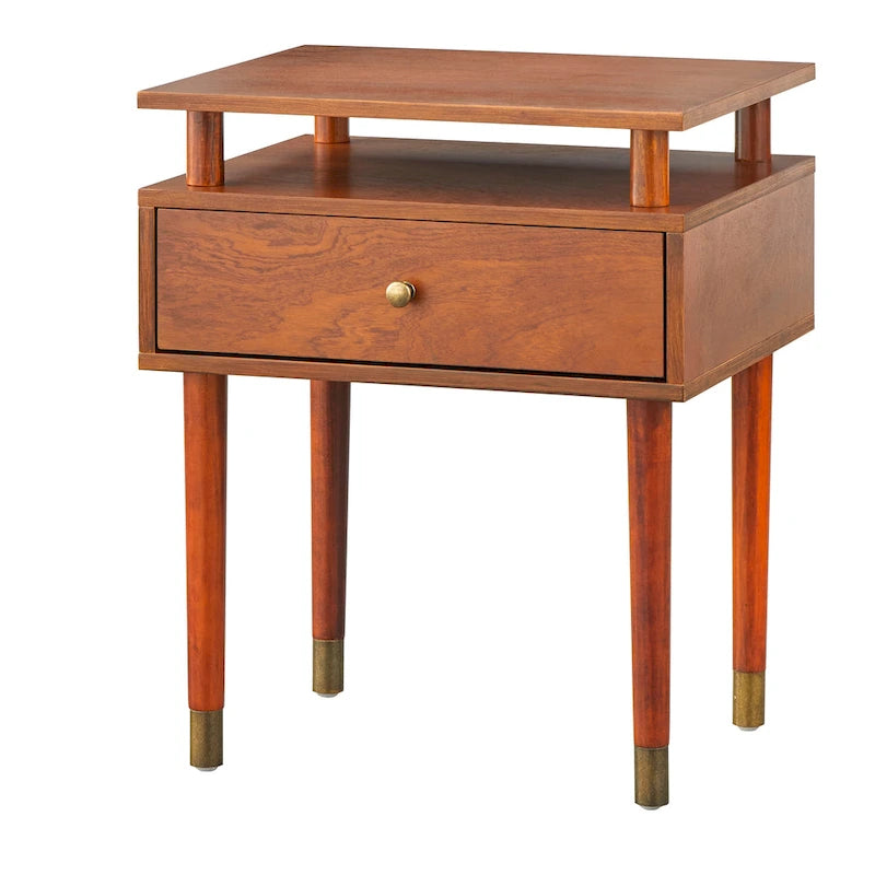 Mid-Century One Drawer Side Table - Antique White/Blush Pink/Walnut