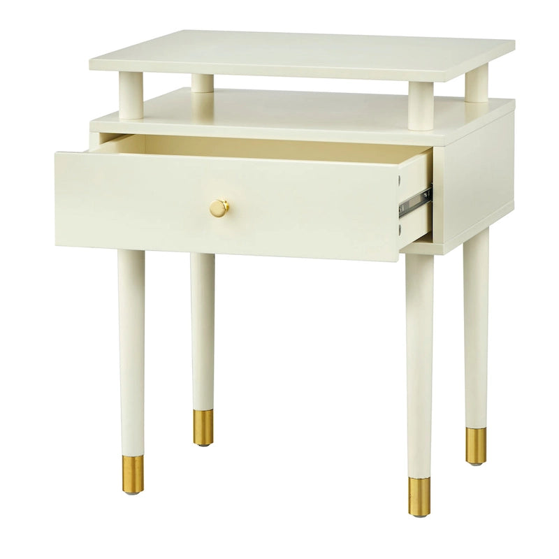 Mid-Century One Drawer Side Table - Antique White/Blush Pink/Walnut